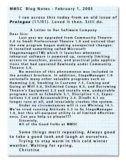 The original Blog Notes entry for 1 February 2005, as posted
